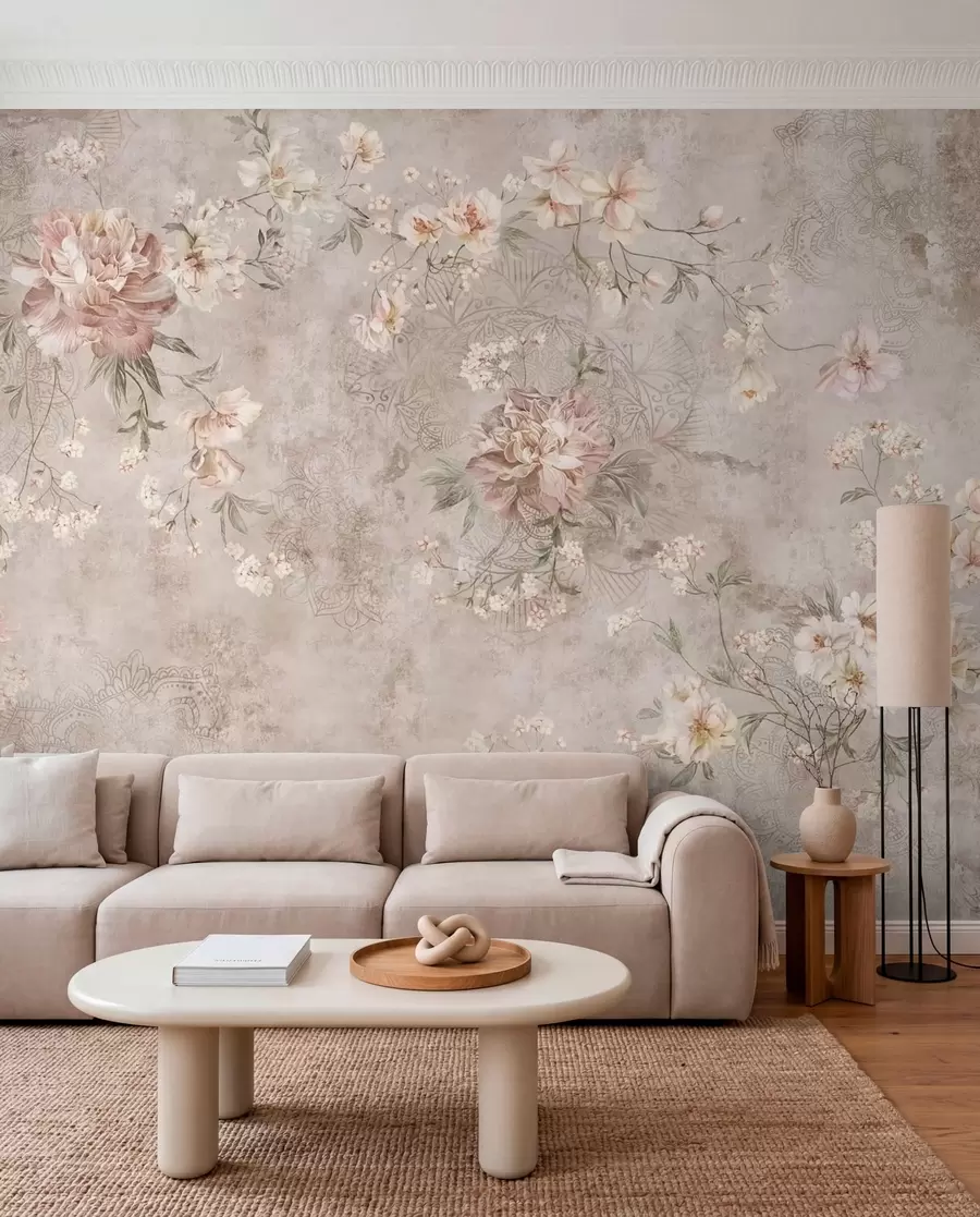 zidne murale Cvjetni ornament na teksturiranoj svijetloj pozadini w05698