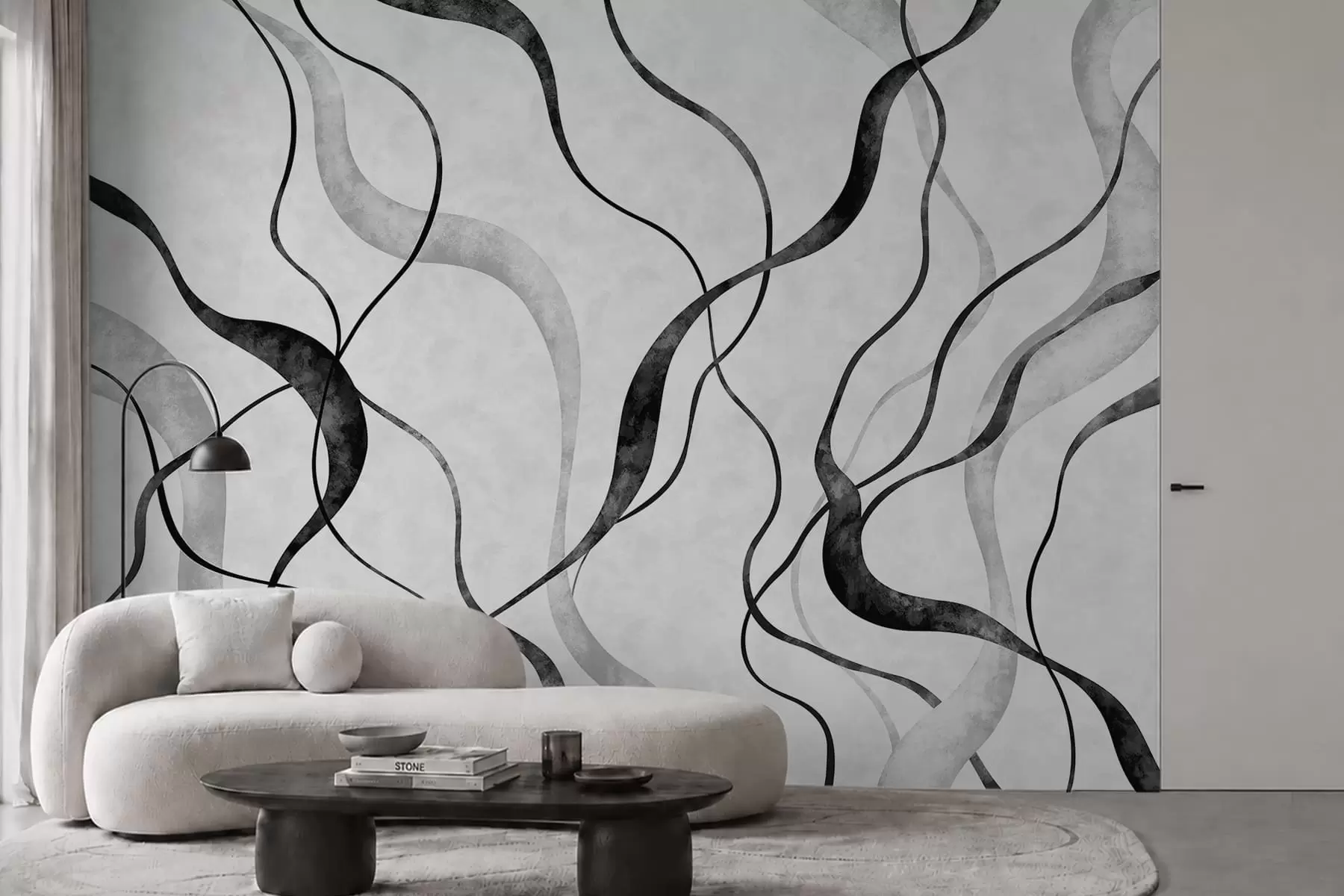 zidne murale Apstraktne tekuće linije u monokromatskim nijansama w05699
