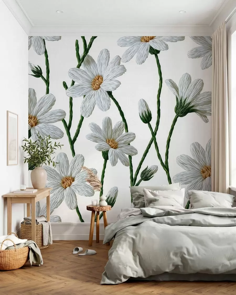 zidne murale Bijele divlje tratinčice w09915
