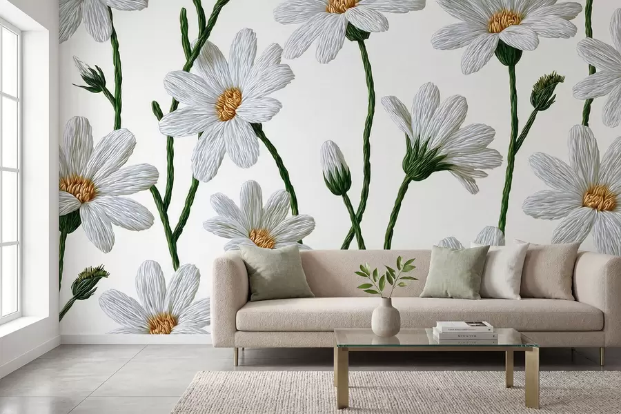 zidne murale Bijele divlje tratinčice w09915