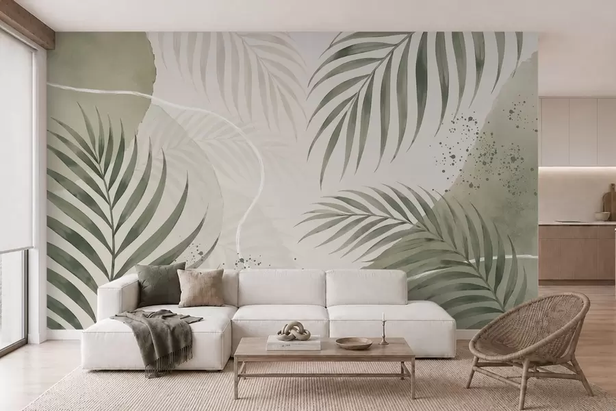 zidne murale Stilizirano lišće na mekoj neutralnoj pozadini w05728
