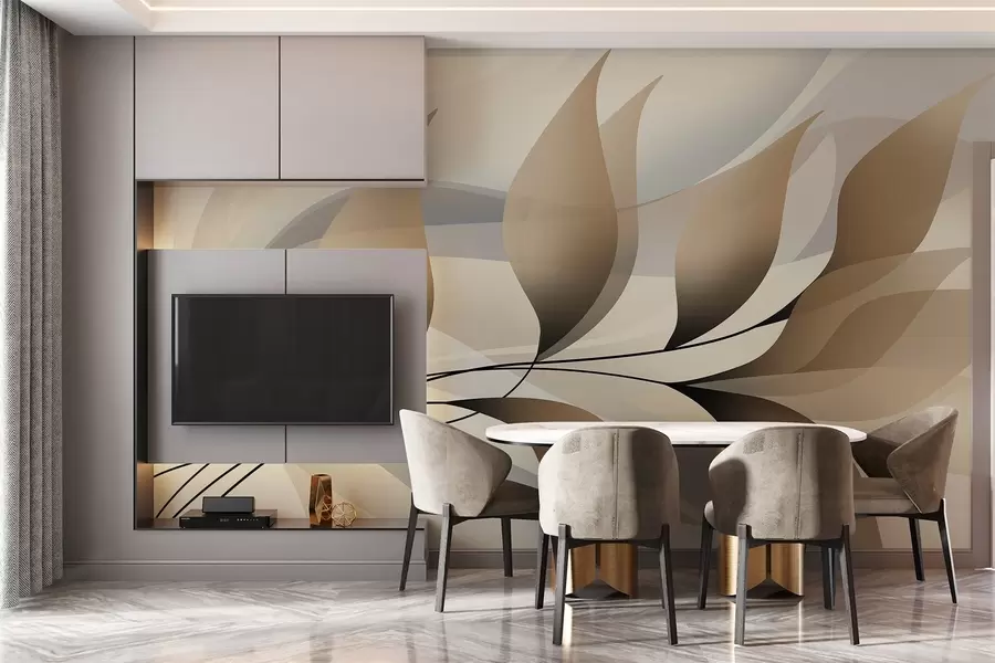 zidne murale elegantna grana s bež lišćem  w05660