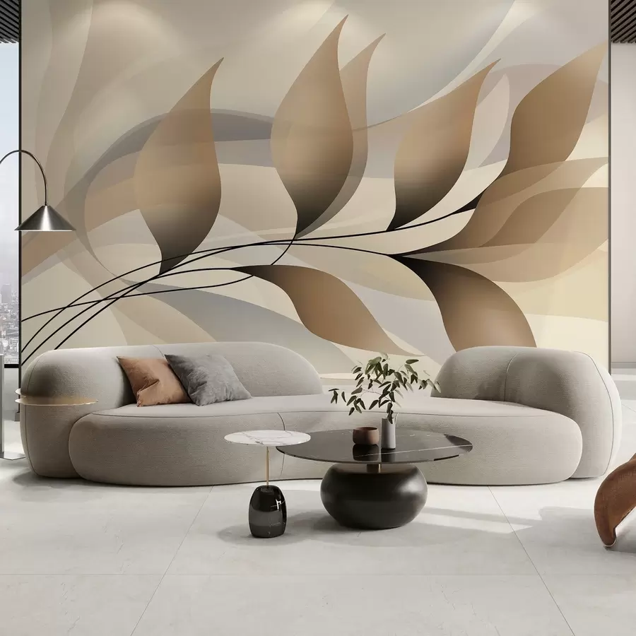 zidne murale elegantna grana s bež lišćem  w05660