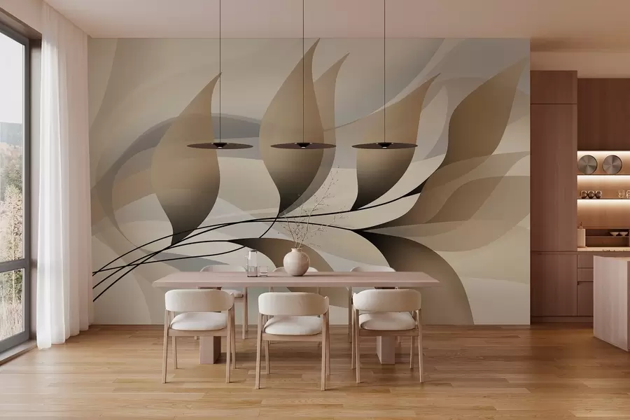 zidne murale elegantna grana s bež lišćem  w05660