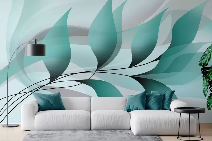 zidne murale elegantna grana s tirkiznim lišćem  w05660v1
