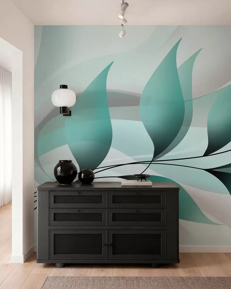 zidne murale elegantna grana s tirkiznim lišćem  w05660v1