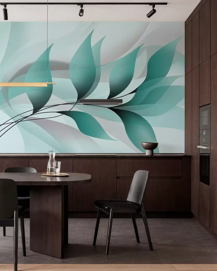 zidne murale elegantna grana s tirkiznim lišćem  w05660v1
