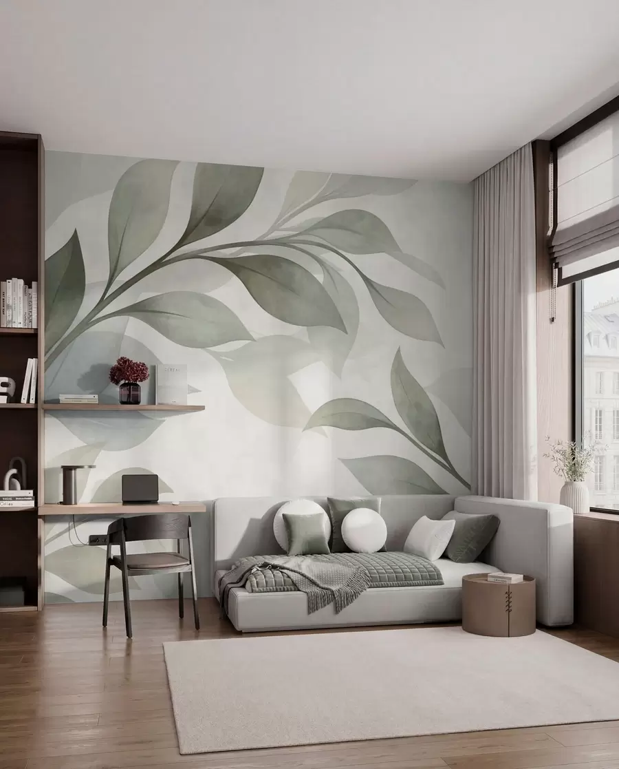 zidne murale Veliko plavozeleno lišće w05693