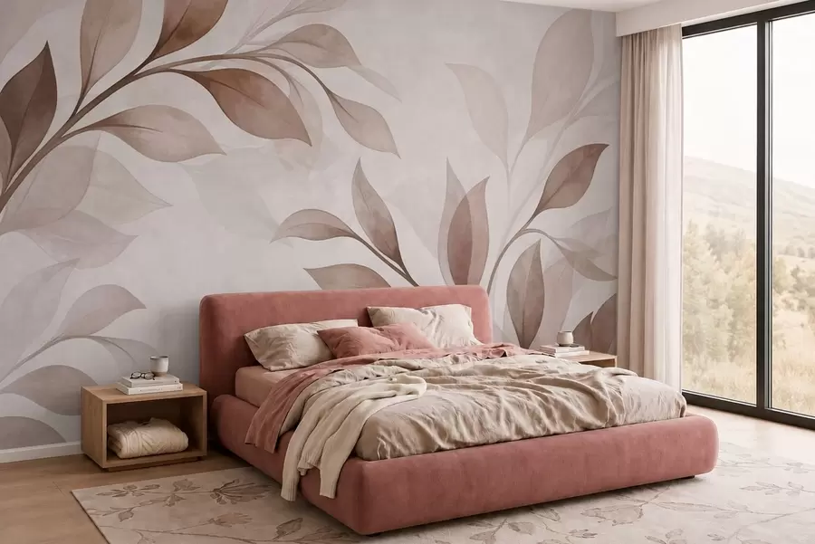 zidne murale Veliki listovi u toplim bež i smeđim tonovima w05693v1