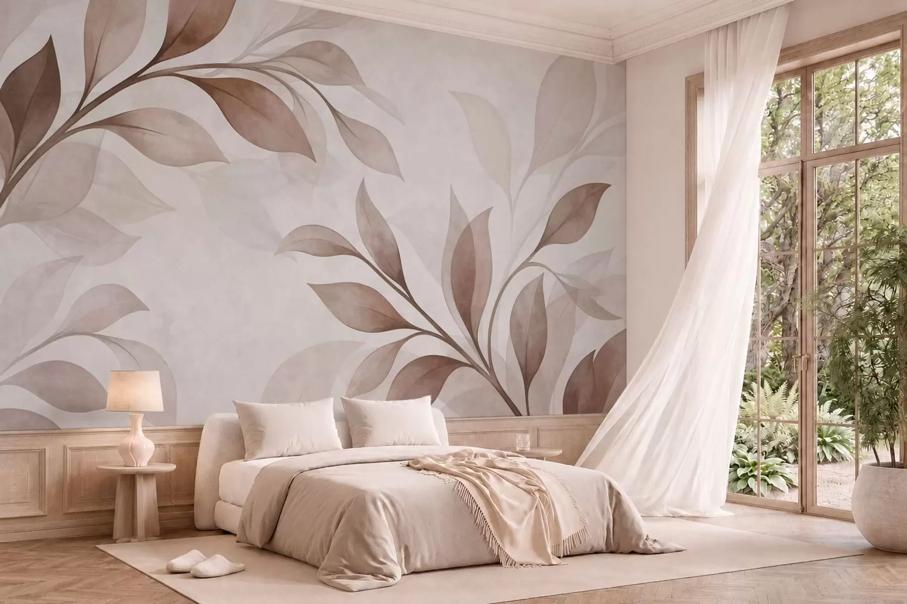 zidne murale Veliki listovi u toplim bež i smeđim tonovima w05693v1