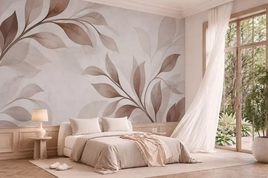 zidne murale Veliki listovi u toplim bež i smeđim tonovima w05693v1
