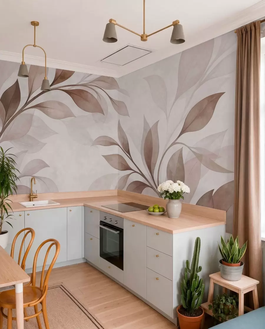 zidne murale Veliki listovi u toplim bež i smeđim tonovima w05693v1