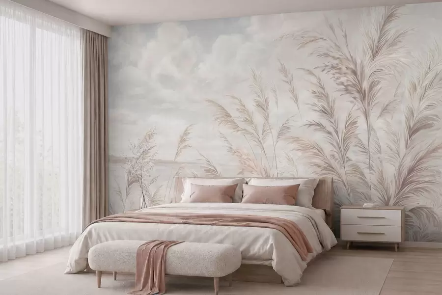 zidne murale Nježne trave uz vodu pod laganim oblacima w05735v1