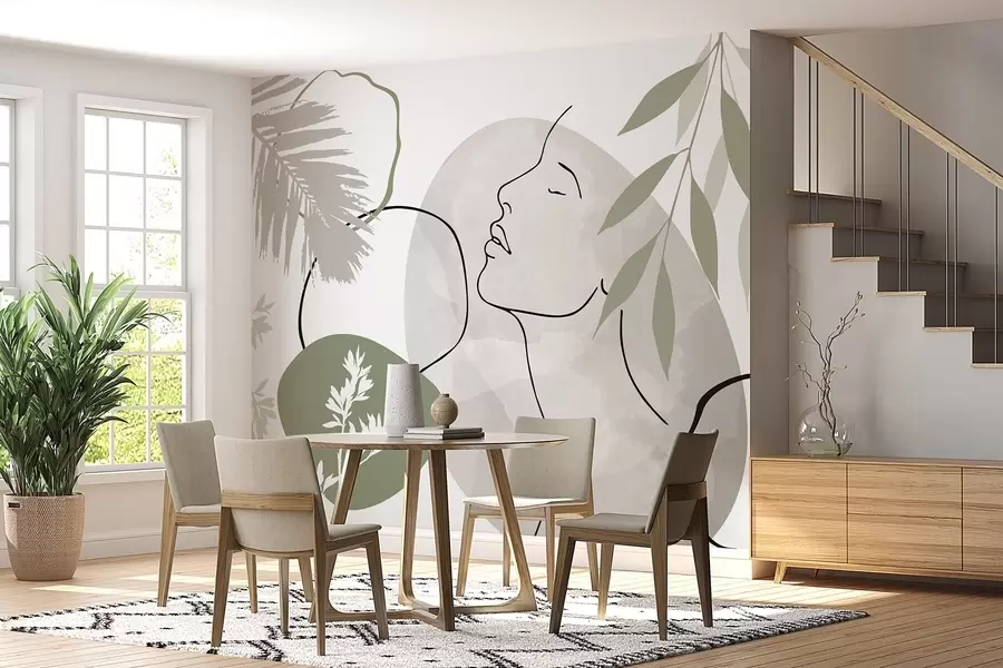 zidne murale Apstrakcija s vegetacijom i siluetom lica w05776v1