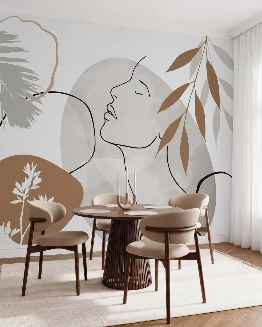 zidne murale Apstrakcija s vegetacijom i siluetom lica w05776