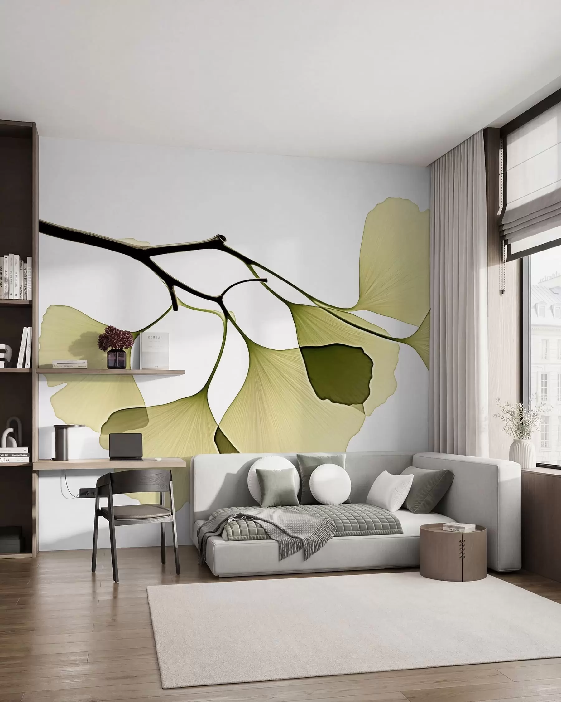 zidne murale Listovi ginka lepeze w09968