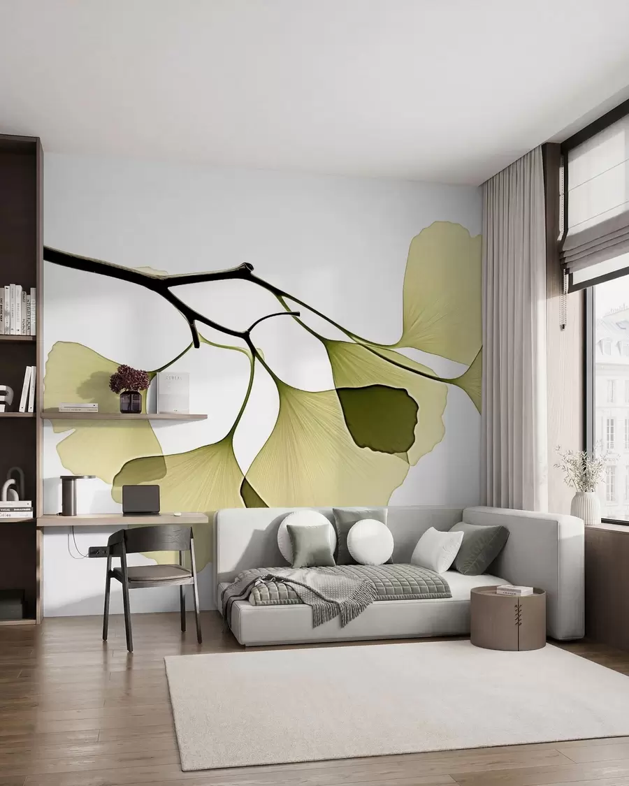 zidne murale Listovi ginka lepeze w09968
