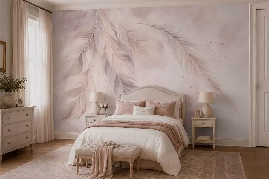 zidne murale Nježno perje na pastelnoj akvarelnoj pozadini w05737
