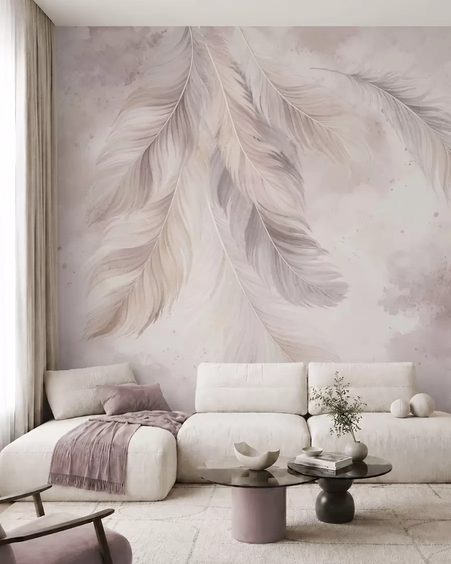 zidne murale Nježno perje na pastelnoj akvarelnoj pozadini w05737