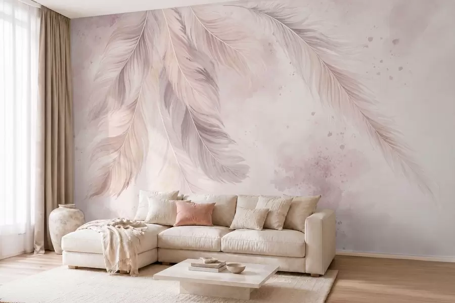 zidne murale Nježno perje na pastelnoj akvarelnoj pozadini w05737