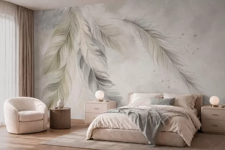 zidne murale Svijetlo perje na mekoj akvarelnoj pozadini w05737v1