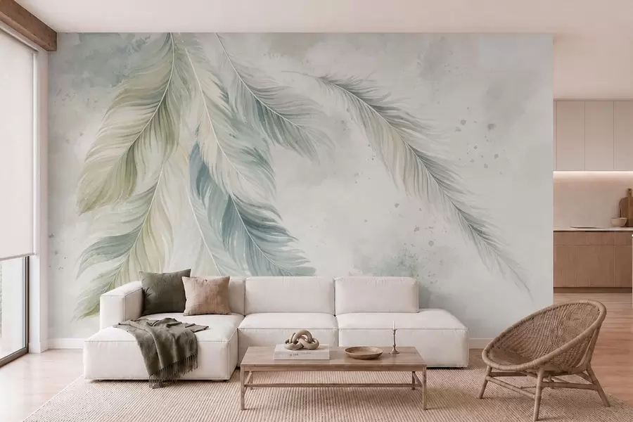 zidne murale Svijetlo perje na nježnoj akvarelnoj pozadini w05737v2