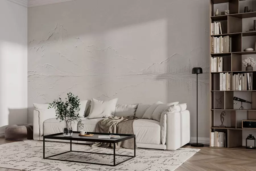 zidne murale Reljefni planinski krajolik s mirnim odrazom vode w05739