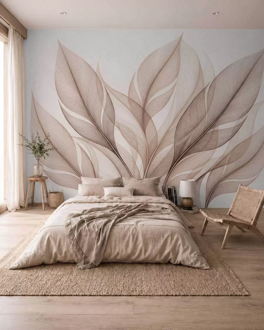 zidne murale Elegantna botanička kompozicija s velikim stiliziranim listovima w09944
