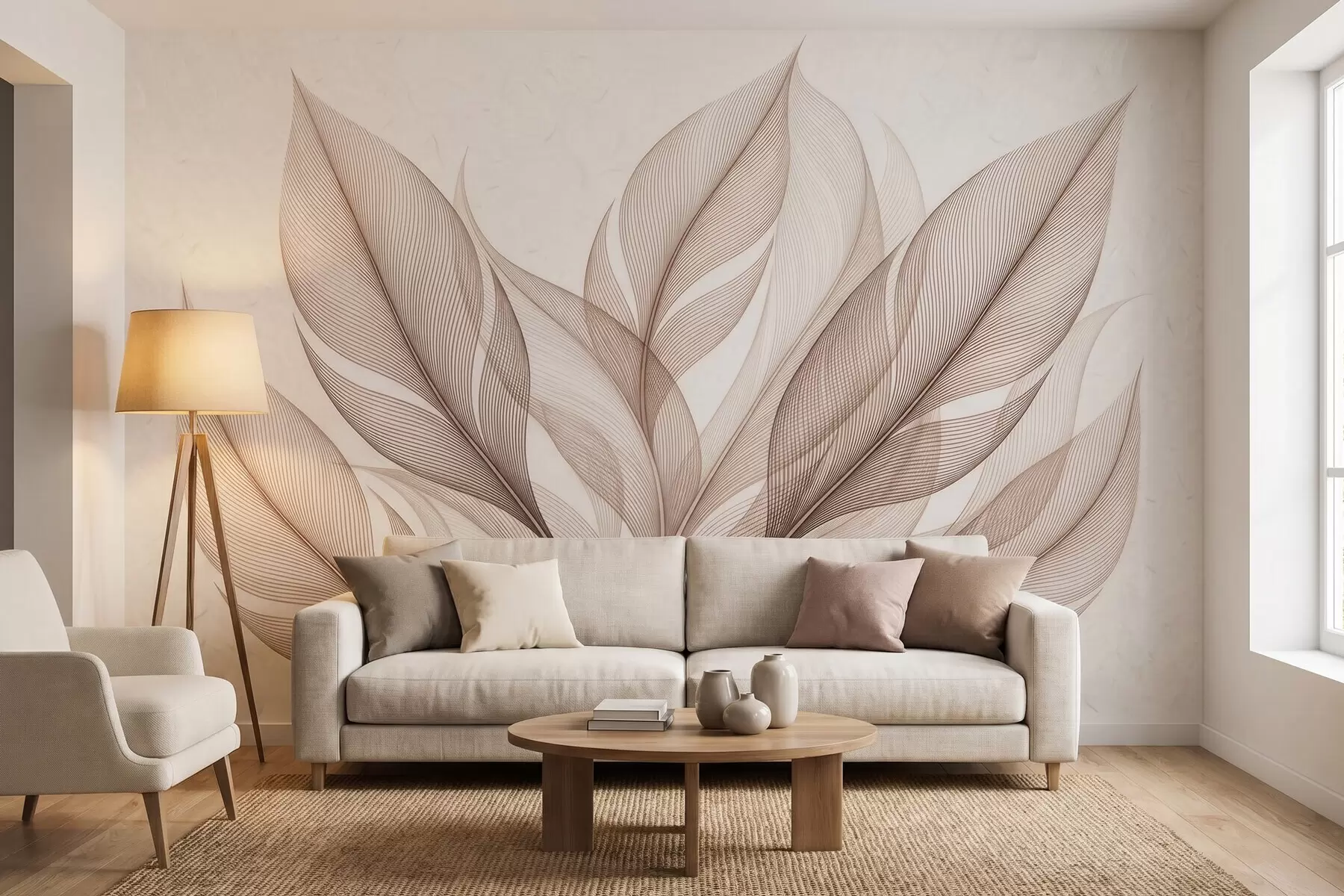 zidne murale Elegantna botanička kompozicija s velikim stiliziranim listovima w09944