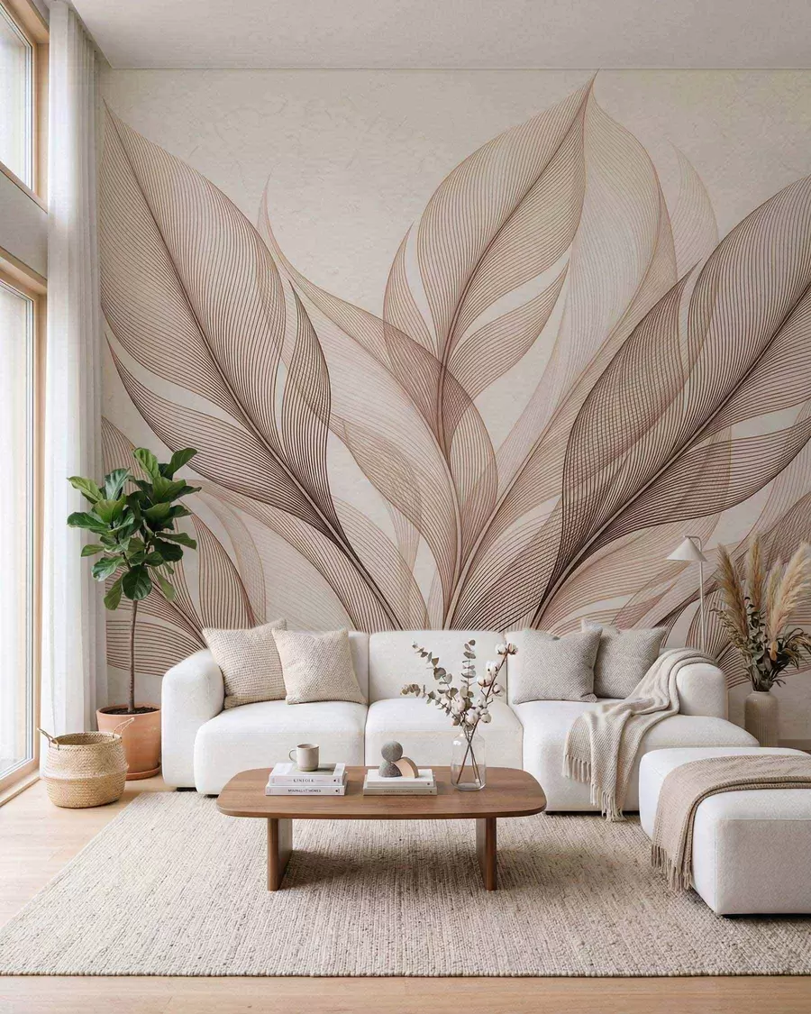 zidne murale Elegantna botanička kompozicija s velikim stiliziranim listovima w09944