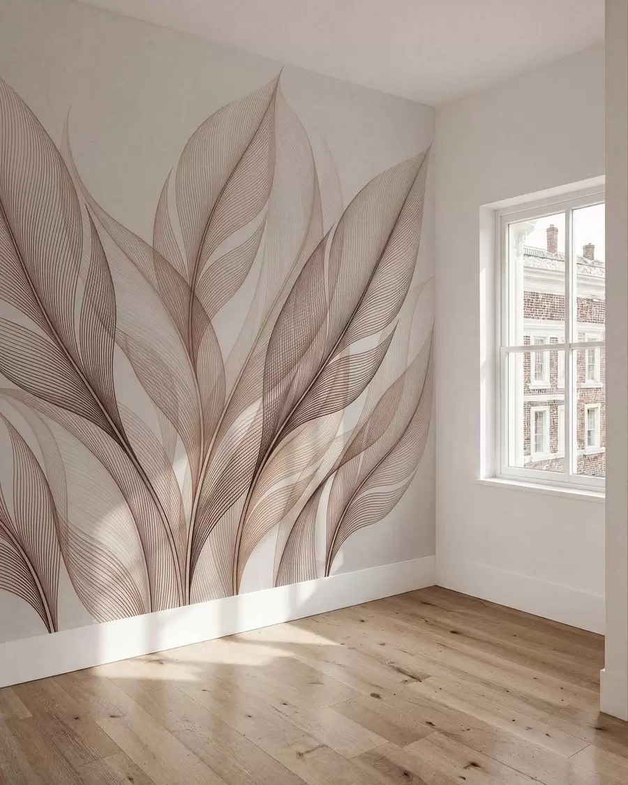 zidne murale Elegantna botanička kompozicija s velikim stiliziranim listovima w09944