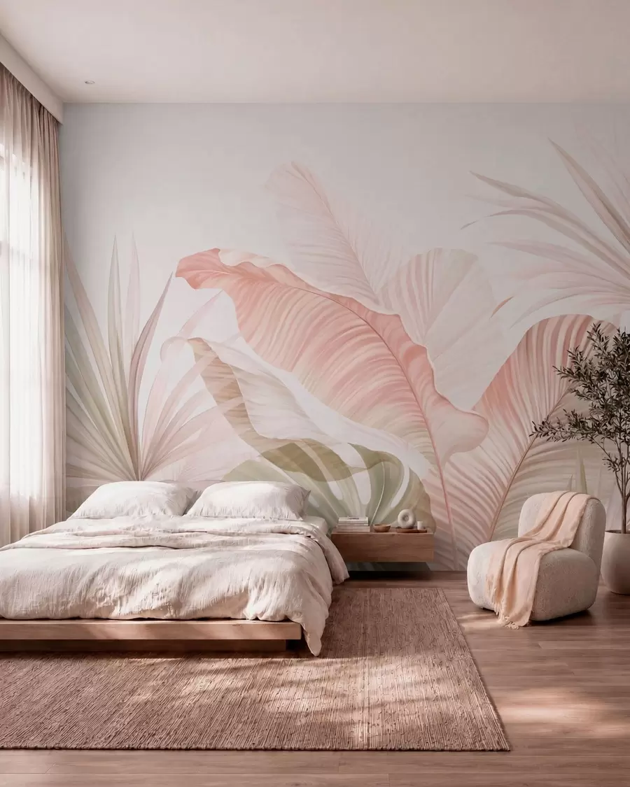 zidne murale Meko tropsko lišće u pastelnim tonovima w05810