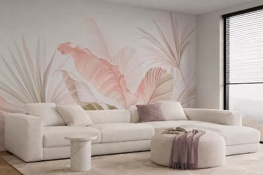 zidne murale Meko tropsko lišće u pastelnim tonovima w05810