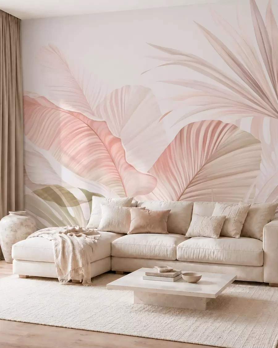 zidne murale Meko tropsko lišće u pastelnim tonovima w05810