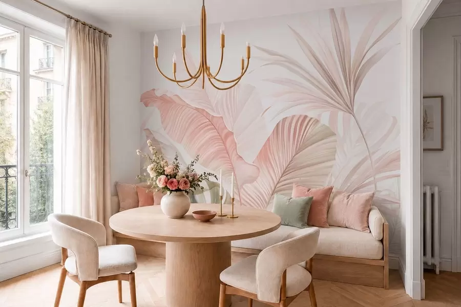zidne murale Meko tropsko lišće u pastelnim tonovima w05810