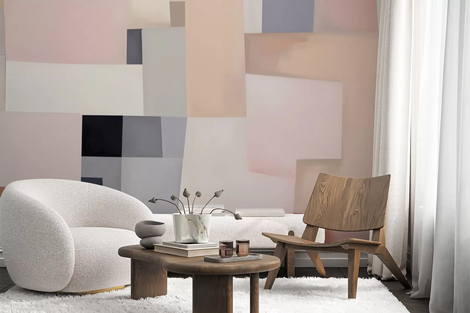 zidne murale Geometrijska apstrakcija s imitacijom zamućenja i teksture w05785