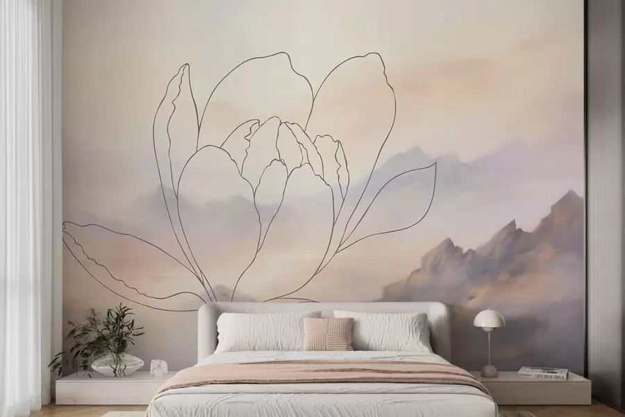 zidne murale Planinski krajolik sa siluetom cvijeta w05788