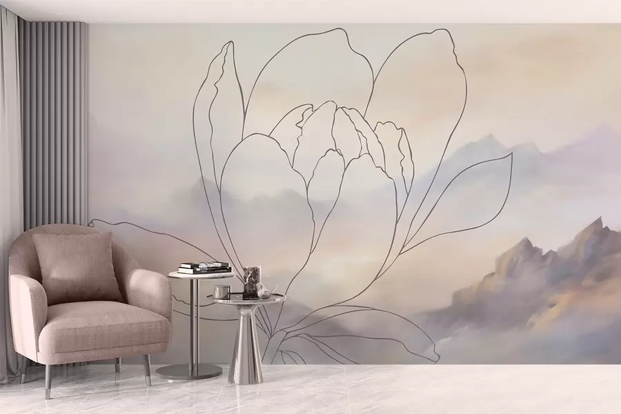 zidne murale Planinski krajolik sa siluetom cvijeta w05788