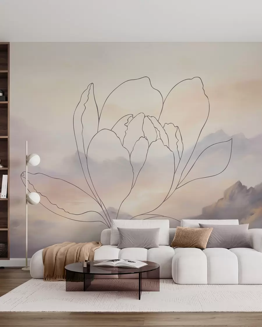 zidne murale Planinski krajolik sa siluetom cvijeta w05788