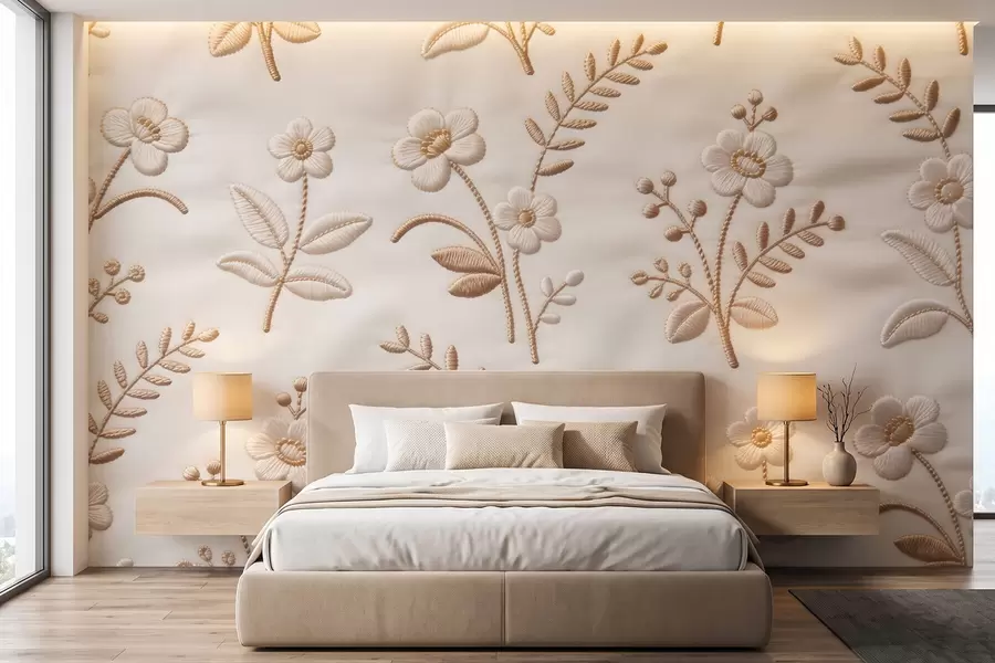 zidne murale Imitacija cvjetnog uzorka vezenja sa žutim koncem na tkanini w09953