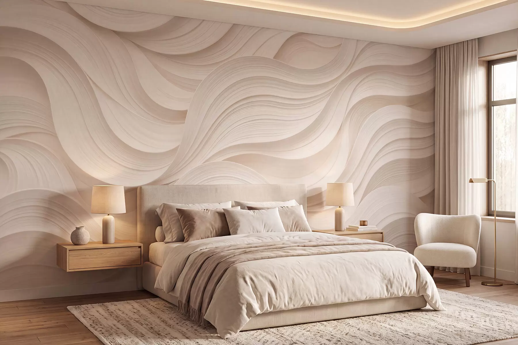 zidne murale Apstraktni valoviti bež valovi u 3D stilu w09957