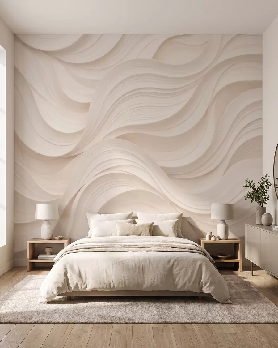 zidne murale Apstraktni valoviti bež valovi u 3D stilu w09957
