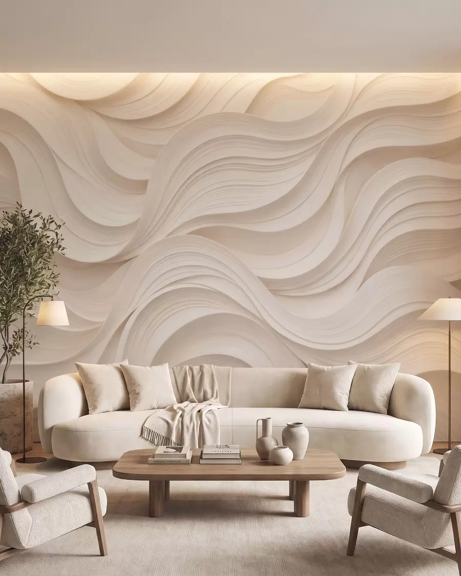 zidne murale Apstraktni valoviti bež valovi u 3D stilu w09957