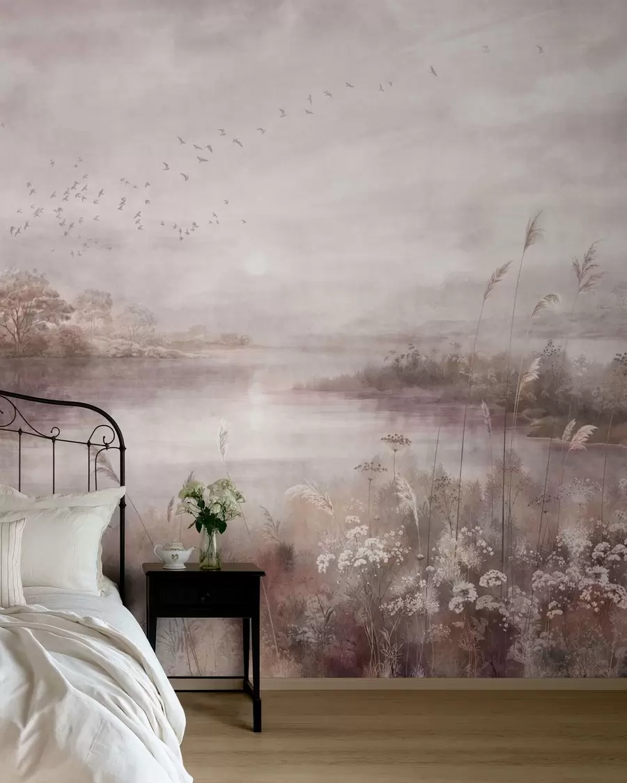 zidne murale Mirno jezero u nježnim tonovima lila w05813v2