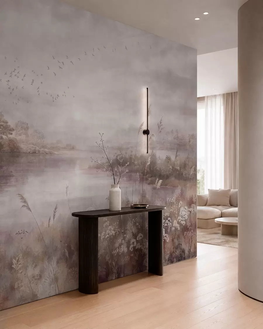 zidne murale Mirno jezero u nježnim tonovima lila w05813v2