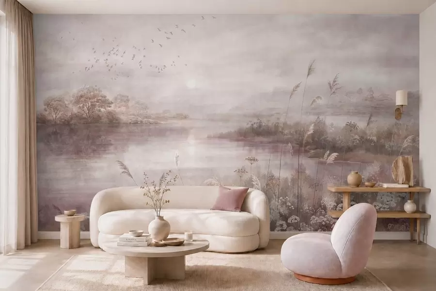 zidne murale Mirno jezero u nježnim tonovima lila w05813v2