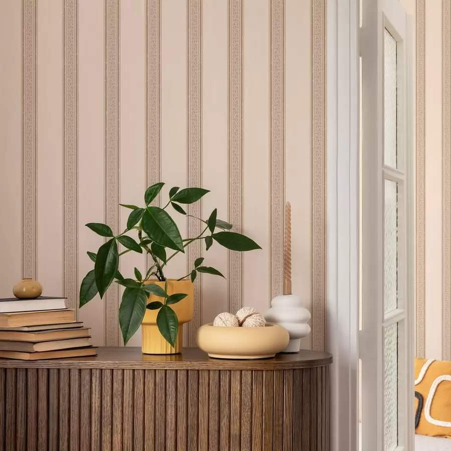 zidne murale Elegantne bež pruge s lišćem a01249v2