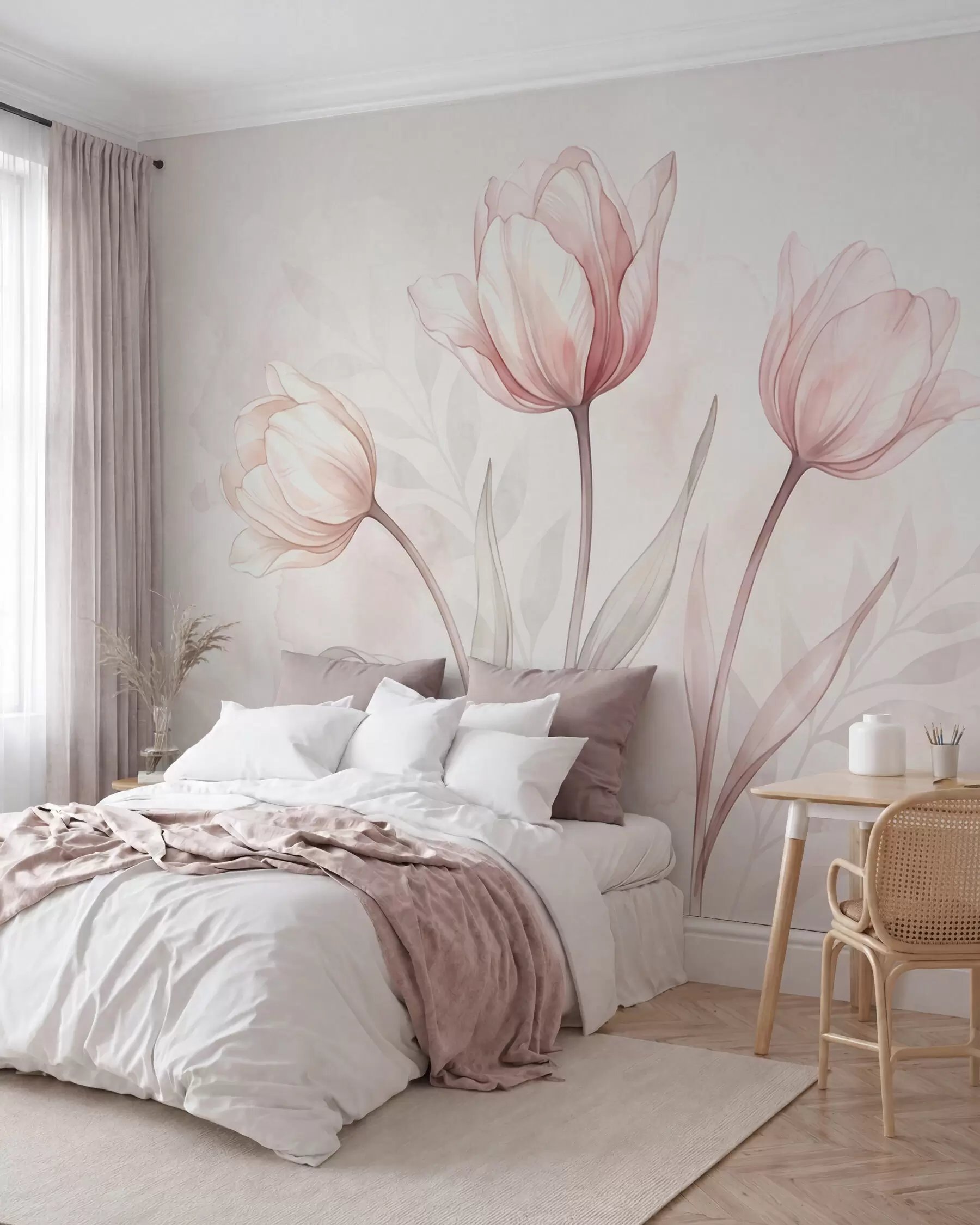 zidne murale Nježni tulipani u stilu akvarela w10005