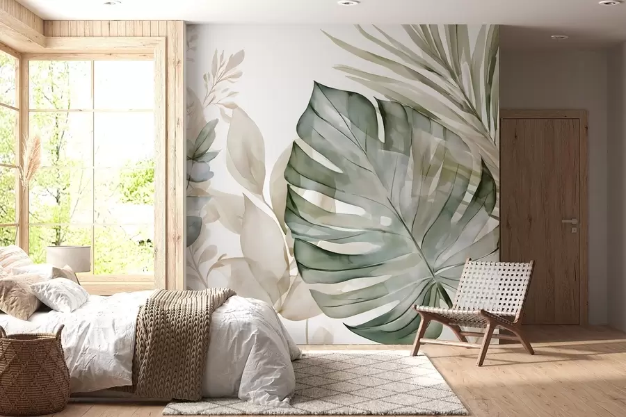 zidne murale Veliko tropsko lišće u akvarelnom stilu w05867