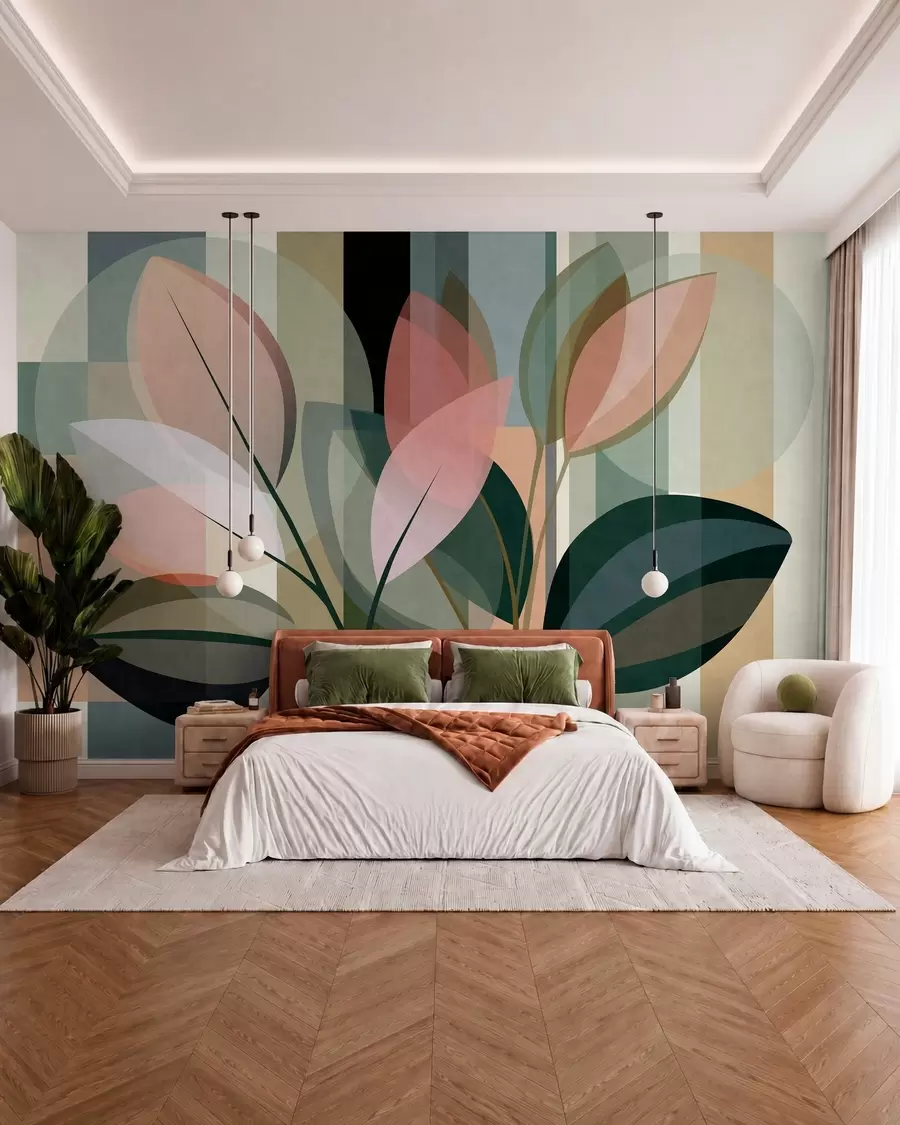 zidne murale Elegantni apstraktni komad s biljkama w05871